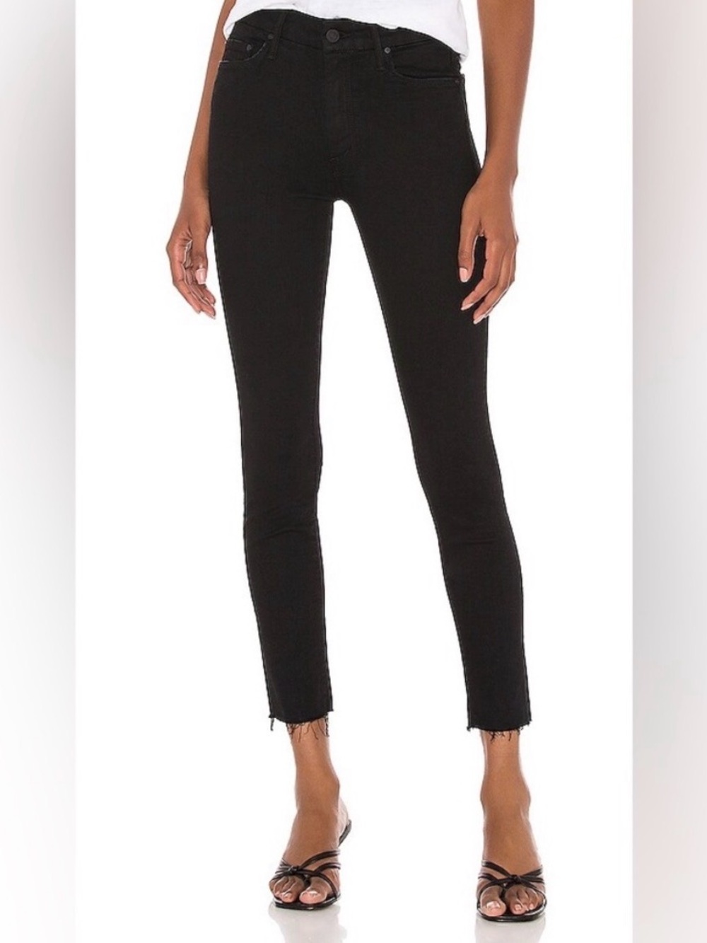 MOTHER Looker Ankle Fray Skinny Jeans Not Guilty size 27 raw hem black denim